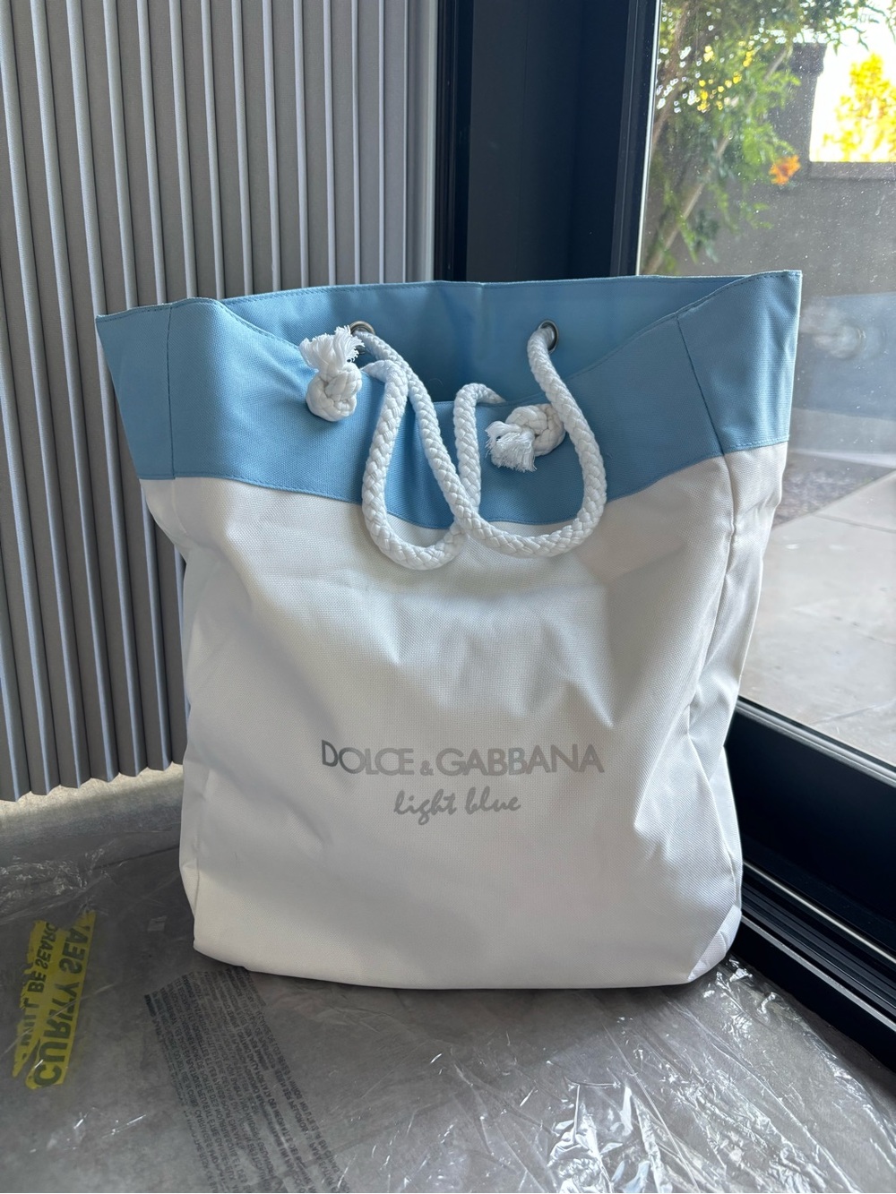 Dolce & Gabbana White and Light Blue Rope-Detail Tote Bag